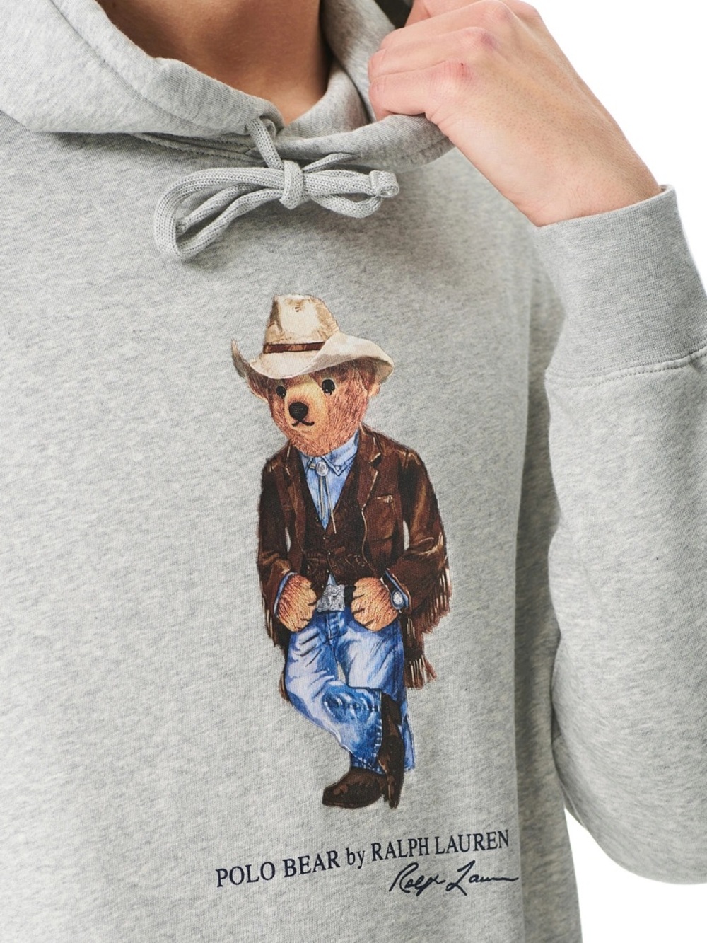 Polo Ralph Lauren Printed Western Bear Fleece Hoodie Andover Heather Grey Large - Picture 4 of 11